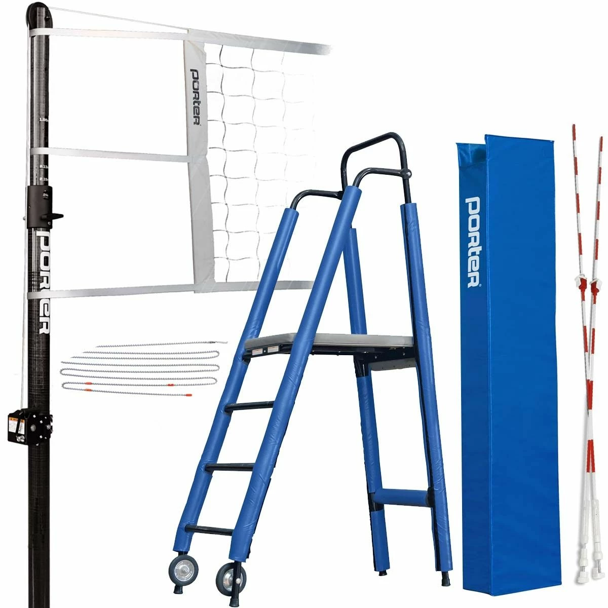 Porter Powr-Carbon II 3" International Volleyball Net System Package w/ Ref Stand 1 Porter Powr-Carbon II 3" International Volleyball Net System Package w/ Ref Stand