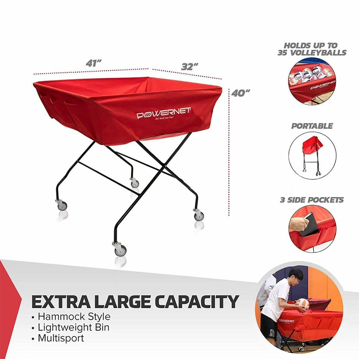 POWERNET Wheeled XL Volleyball Cart 2 POWERNET Wheeled XL Volleyball Cart - Image 2